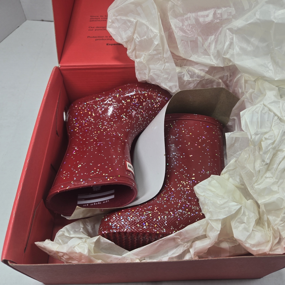 Hunter Kids First Glitter Rain Boots In Vital Burgundy Size EU 21 US C5 - C6 - Picture 8 of 12